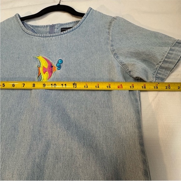 Vintage x Blue J Blue and Yellow Mini Dress Casual Crew Neck Short Sleeve, - Picture 4 of 8